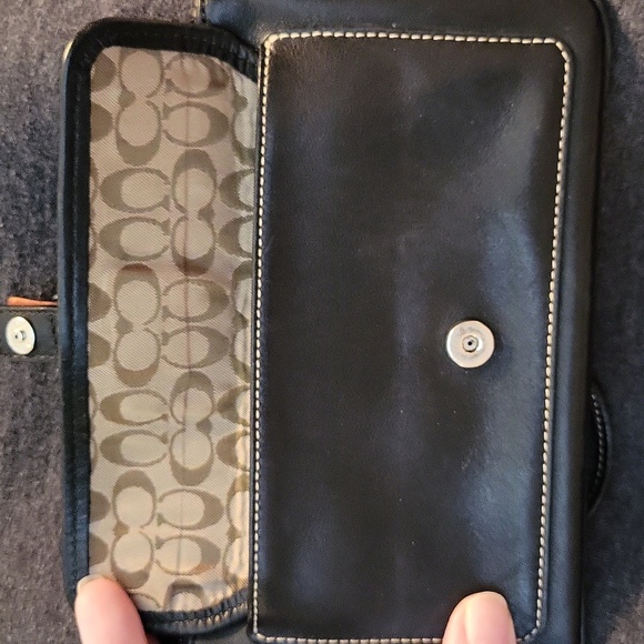 Coach Black Wristlet With Silver Hardware & Finishings, One Front Magnetic Snap - Picture 2 of 5